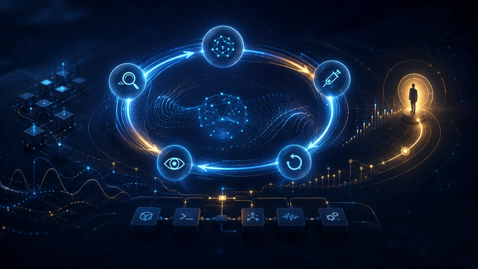 An agent runs a break, observe, restore, and analyze loop while a human makes the final call